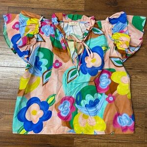 Sofia made in Italy SOFIA Brina top blouse floral whimsical flutter sleeves XL